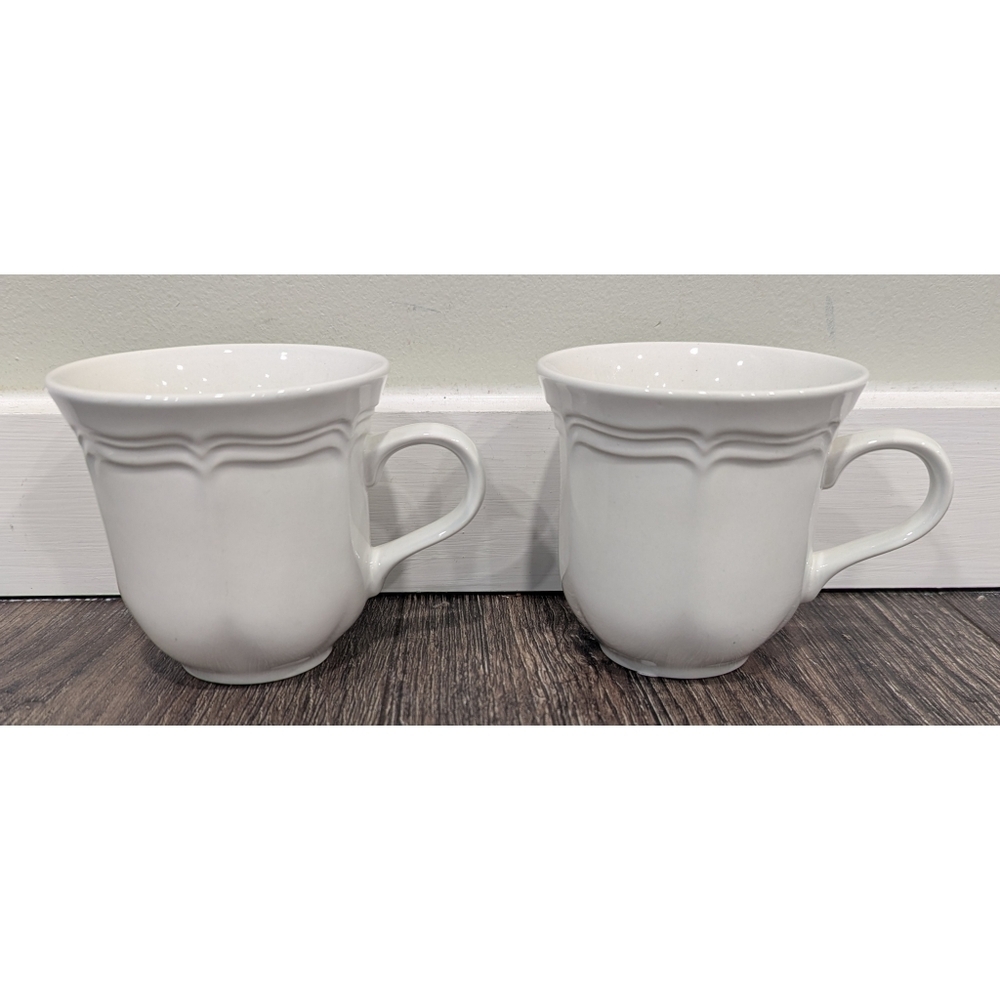 Mikasa French Countryside White Ceramic Tea Coffee Mugs Set Of 2